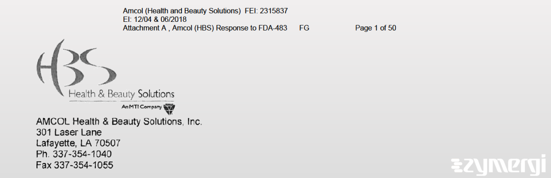 FDANews 483R AMCOL Health & Beauty Solutions Dec 6 2018 top