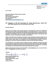 FDAzilla 483 Response Amgen Manufacturing, Juncos | July 2023