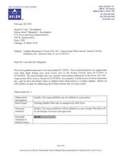 FDAzilla 483 Response Avlon, Melrose Park | January 2023