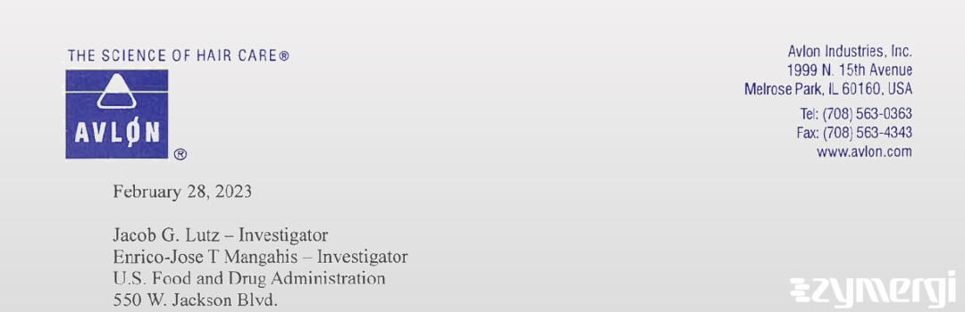 FDANews 483R Avlon Industries, Inc Jan 24 2023 top