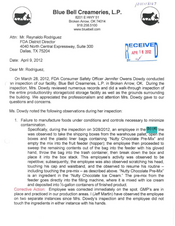 FDAzilla 483 Response Blue Bell Creameries, L.P, Broken Arrow | 2012