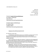 FDAzilla 483 Response Jeni's Splendid Ice Creams, Columbus | Apr 2015