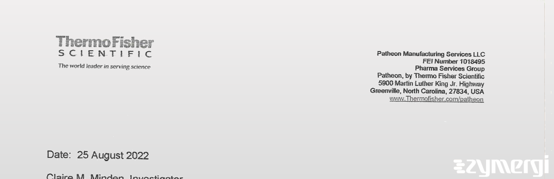 FDANews 483R Patheon Manufacturing Services LLC Aug 4 2022 top