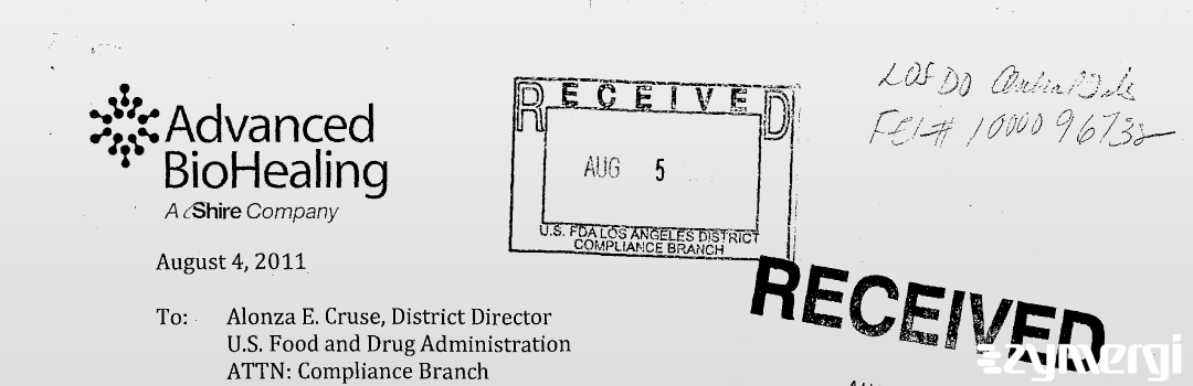 FDANews 483R Shire Regenerative Medicine, Inc. Jul 29 2011 top