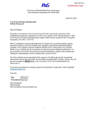 FDAzilla 483 Response The Procter & Gamble Manufacturing | Mar 2023