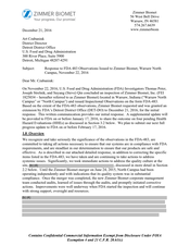 FDAzilla 483 Response Zimmer Biomet, Warsaw | November 2016