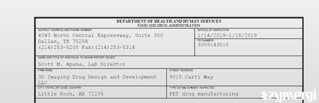 FDANews 483 3D Imaging Drug Design and Development LLC Jan 18 2019 top