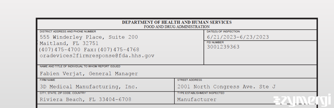 FDANews 483 3D Medical Manufacturing, Inc. Jun 23 2023 top