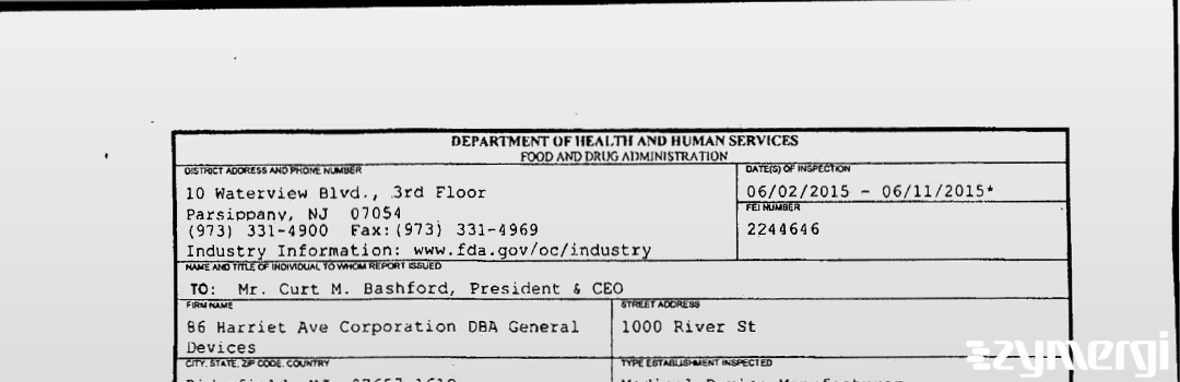 FDANews 483 86 Harriet Ave Corporation DBA General Devices Jun 11 2015 top