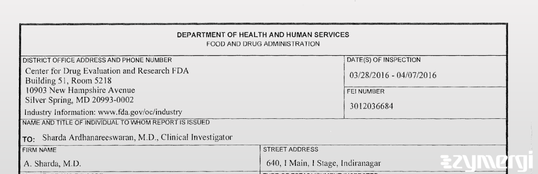 FDANews 483 A. Sharda, M.D. Apr 7 2016 top