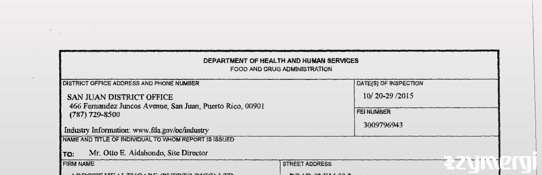 FDANews 483 Abbott Healthcare (Puerto Rico) Ltd. Oct 29 2015 top