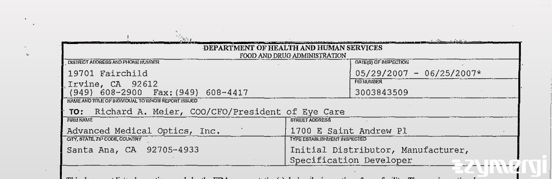 FDANews 483 Abbott Medical Optics Inc (AMO) Jun 25 2007 top