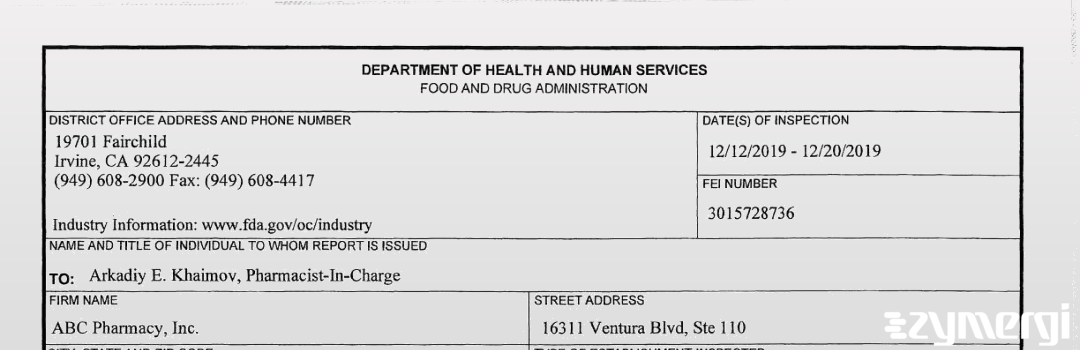 FDANews 483 ABC Pharmacy, Inc. Dec 20 2019 top