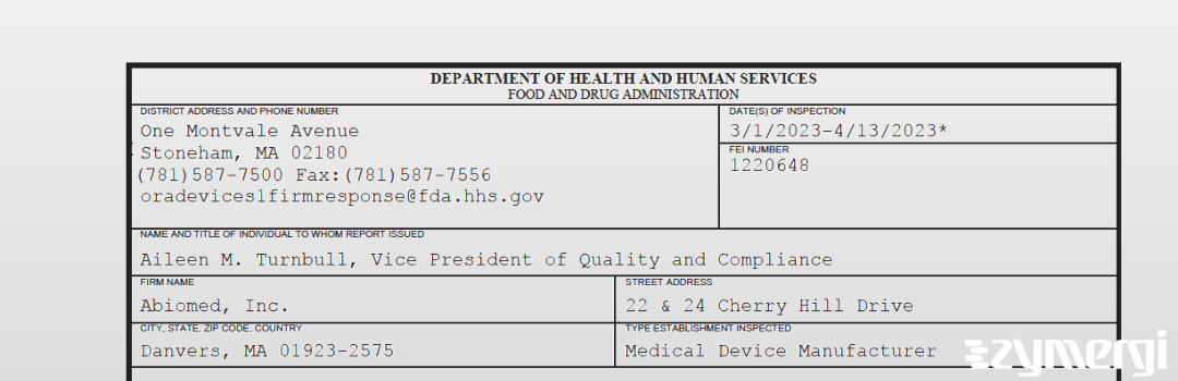 FDANews 483 Abiomed, Inc. Apr 13 2023 top