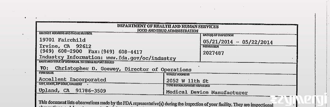 FDANews 483 Accellent Incorporated May 22 2014 top