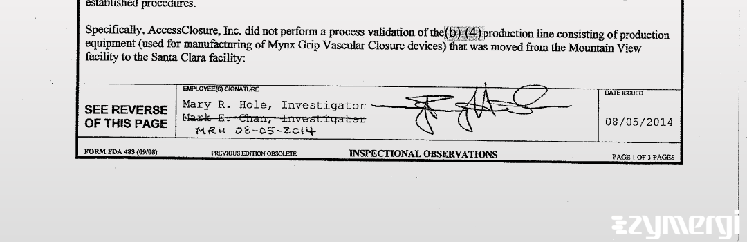 Mary R. Hole FDA Investigator Mark E. Chan FDA Investigator 