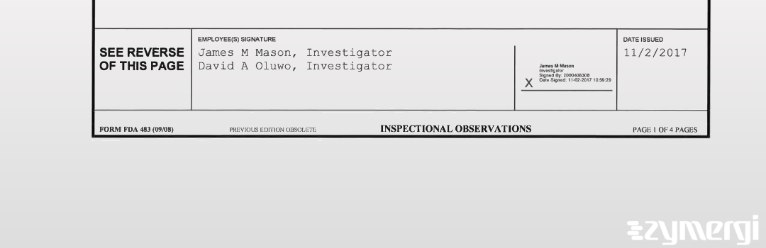 David A. Oluwo FDA Investigator James M. Mason FDA Investigator
