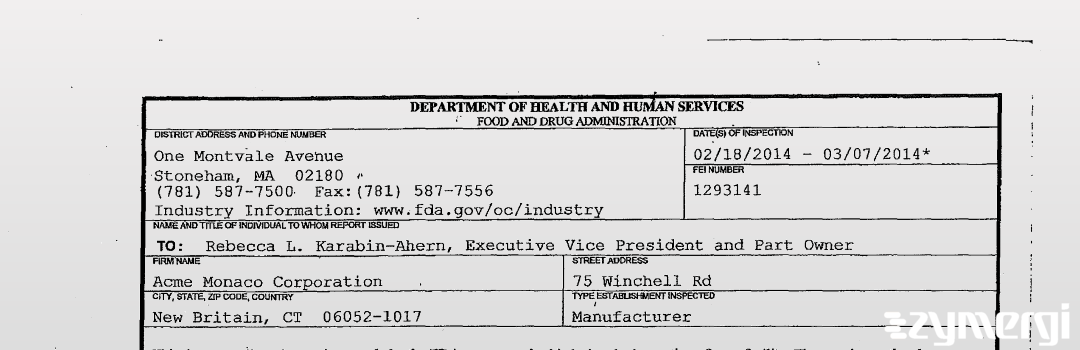 FDANews 483 Acme Monaco Corporation Mar 7 2014 top