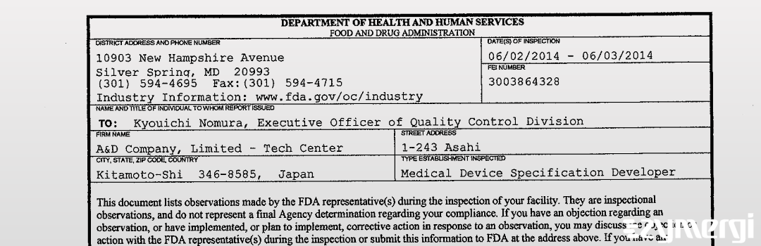 FDANews 483 A&D Company, Limited - Tech Center Jun 3 2014 top