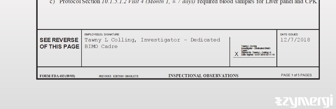 Tawny L. Colling FDA Investigator 