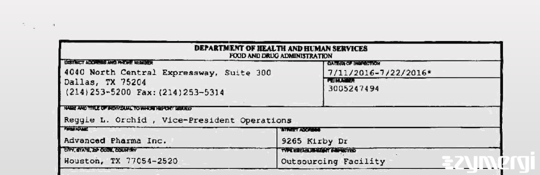 FDANews 483 Advanced Pharma Inc. Jul 22 2016 top
