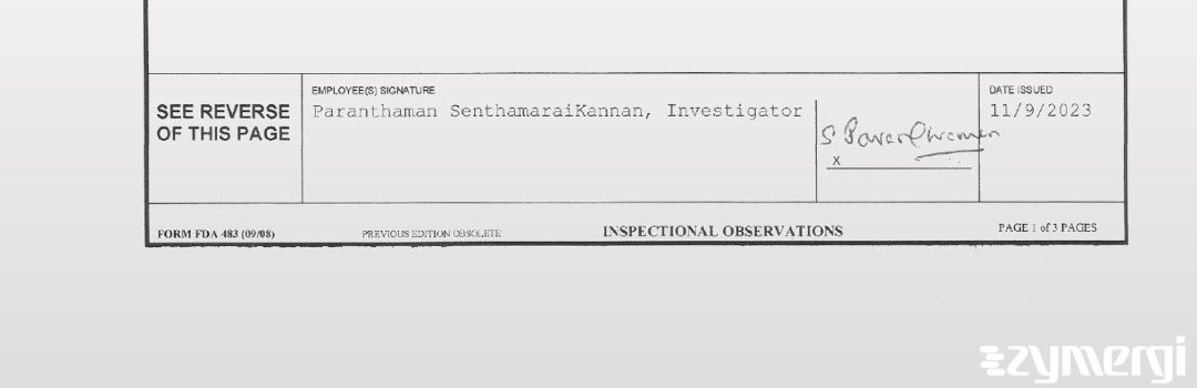 Paranthaman SenthamaraiKannan FDA Investigator 