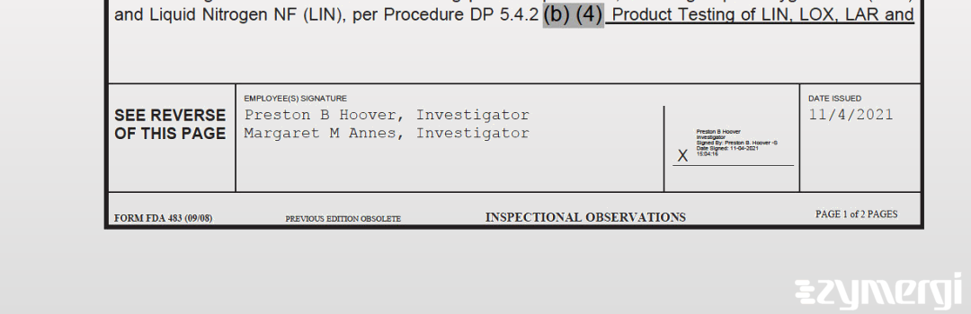 Margaret M. Annes FDA Investigator Preston B. Hoover FDA Investigator 