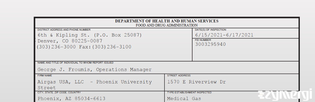 FDANews 483 Airgas USA, LLC  - Phoenix University Street Jun 17 2021 top