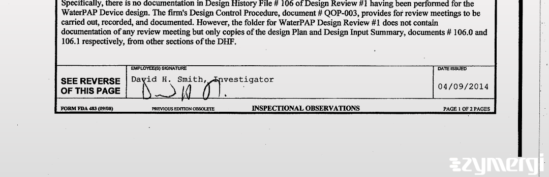 David H. Smith FDA Investigator 