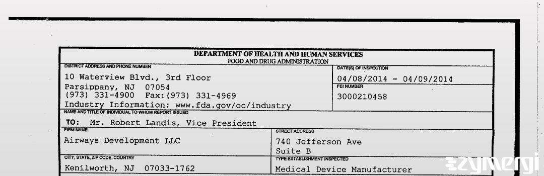 FDANews 483 Airways Development LLC Apr 9 2014 top