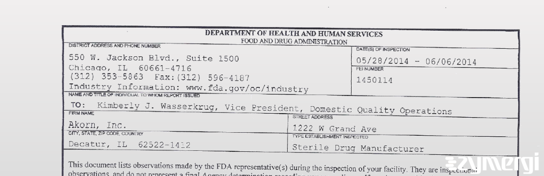 FDANews 483 Akorn, Inc. Jun 6 2014 top
