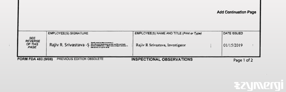 Rajiv R. Srivastava FDA Investigator