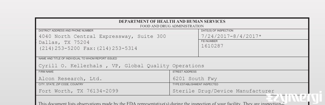FDANews 483 Alcon Research Ltd Aug 4 2017 top