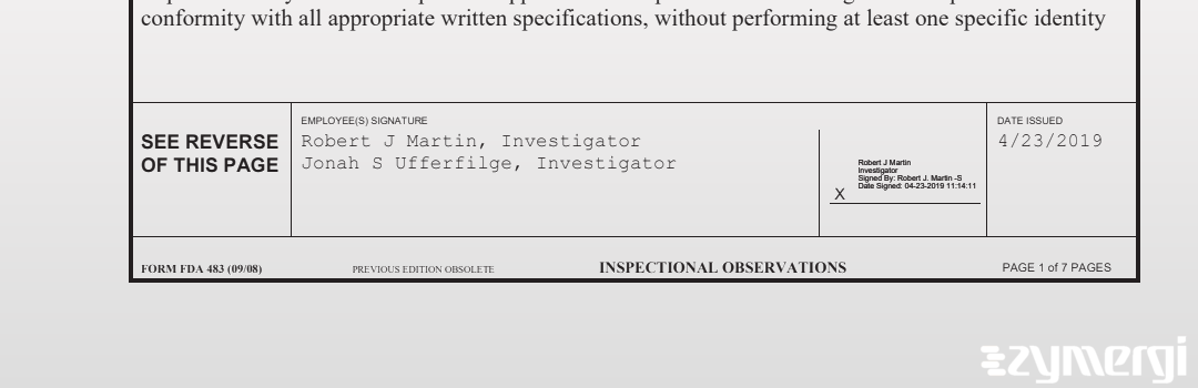 Robert J. Martin FDA Investigator Jonah S. Ufferfilge FDA Investigator