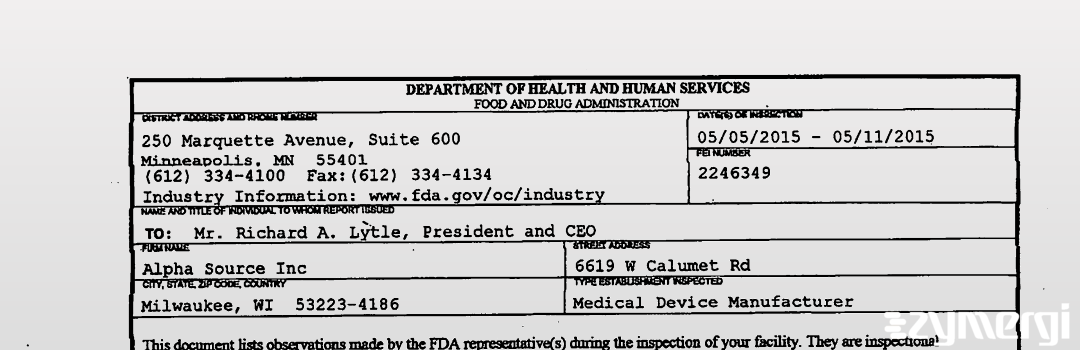 FDANews 483 Alpha Source, Inc. May 11 2015 top