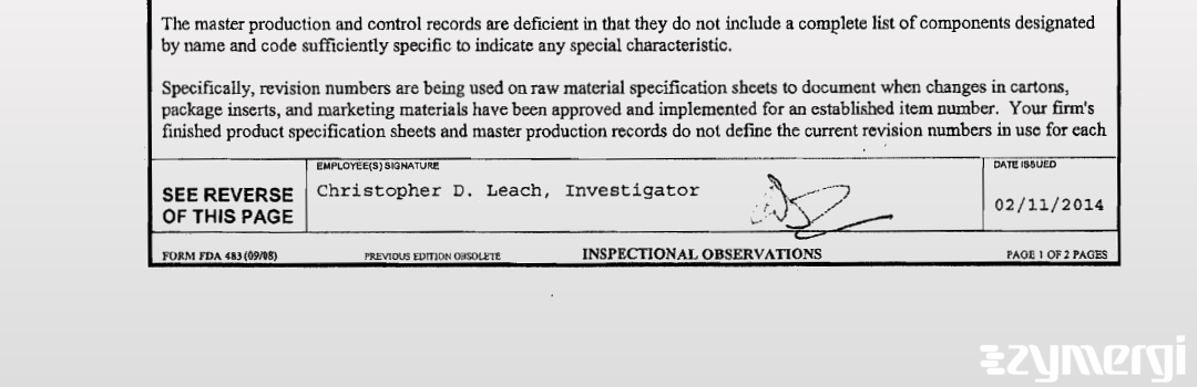 Christopher D. Leach FDA Investigator 