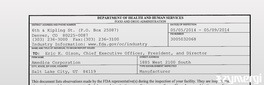 FDANews 483 Amedica Corporation May 9 2014 top