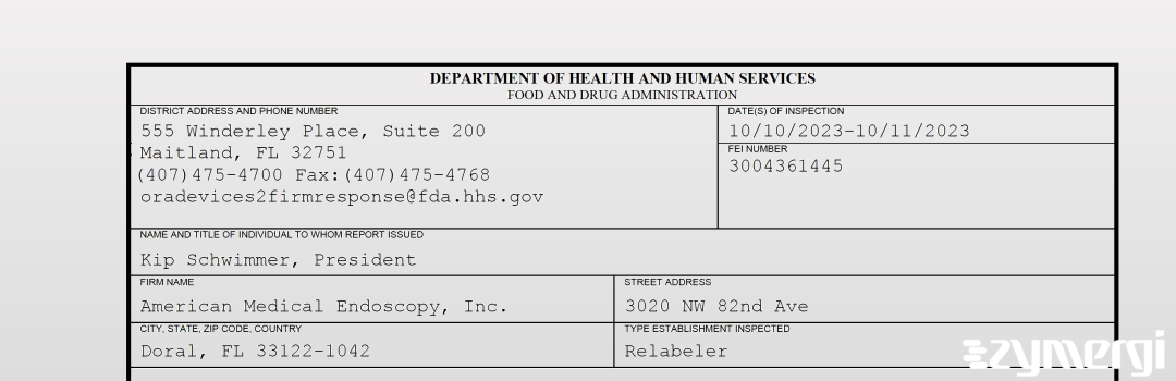FDANews 483 American Medical Endoscopy, Inc. Oct 11 2023 top