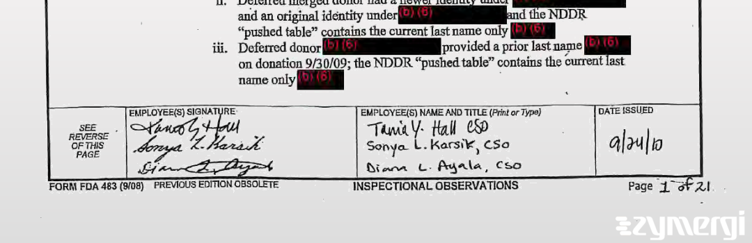Sonya L. Karsik FDA Investigator Tania Y. Hall FDA Investigator Diana L. Ayala FDA Investigator 