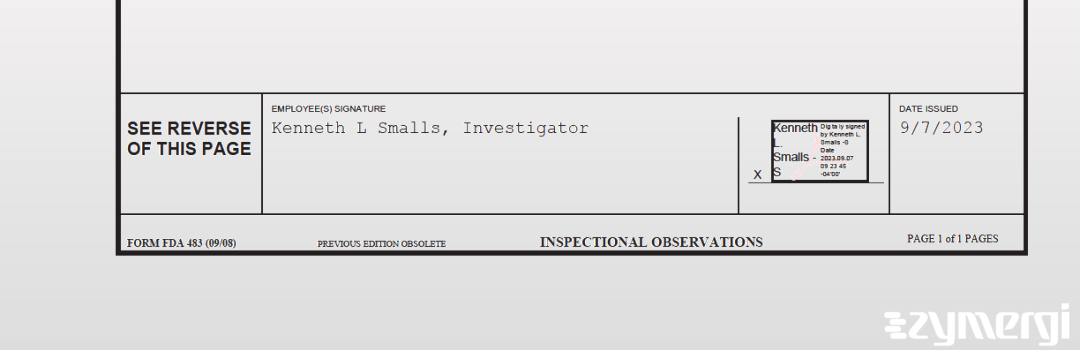Kenneth L. Smalls FDA Investigator 