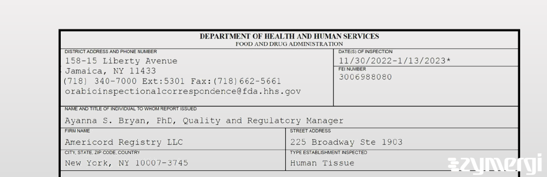 FDANews 483 Americord Registry LLC Jan 13 2023 top