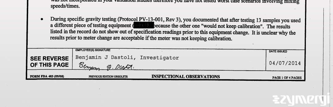 Benjamin J. Dastoli FDA Investigator 