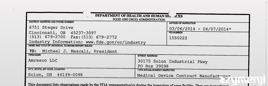 FDANews 483 Amresco LLC Apr 7 2014 top