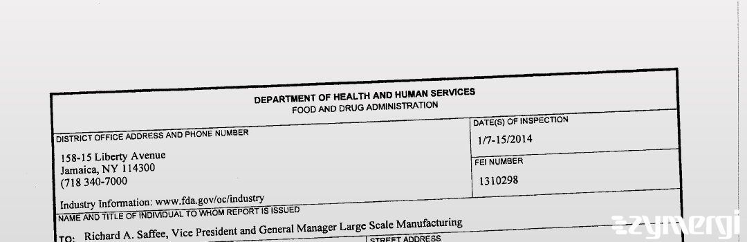 FDANews 483 AMRI Rensselaer, Inc. Jan 15 2014 top