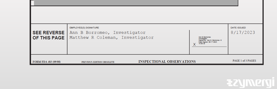 Ann B. Borromeo FDA Investigator Matthew R. Coleman FDA Investigator 