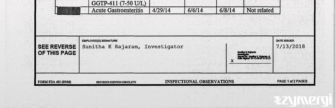 Sunitha K. Rajaram FDA Investigator
