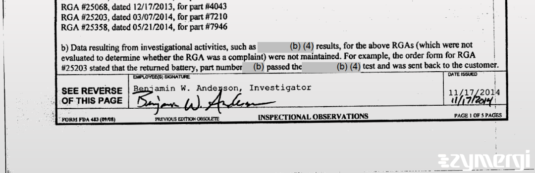 Benjamin W. Anderson FDA Investigator 