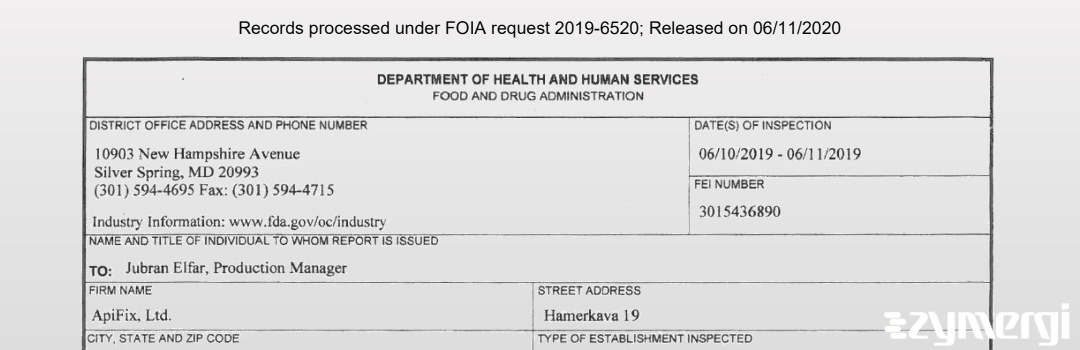 FDANews 483 ApiFix, Ltd. Jun 11 2019 top