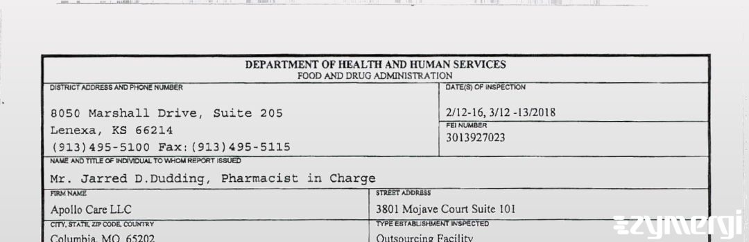 FDANews 483 Apollo Care Mar 13 2018 top