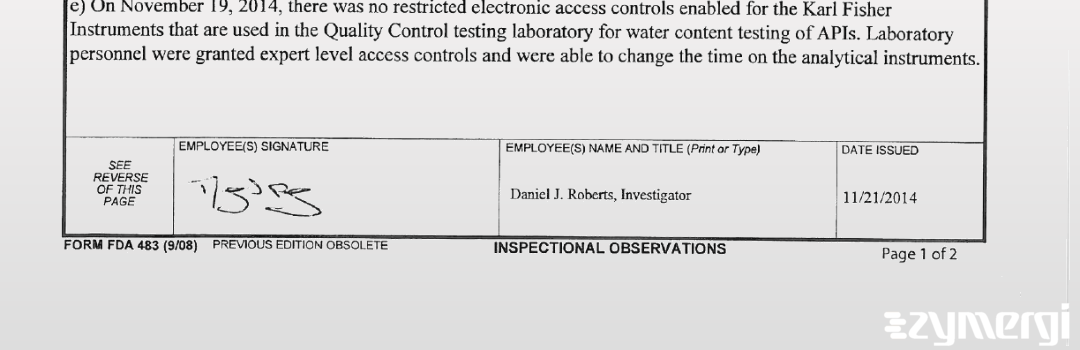 Daniel J. Roberts FDA Investigator 